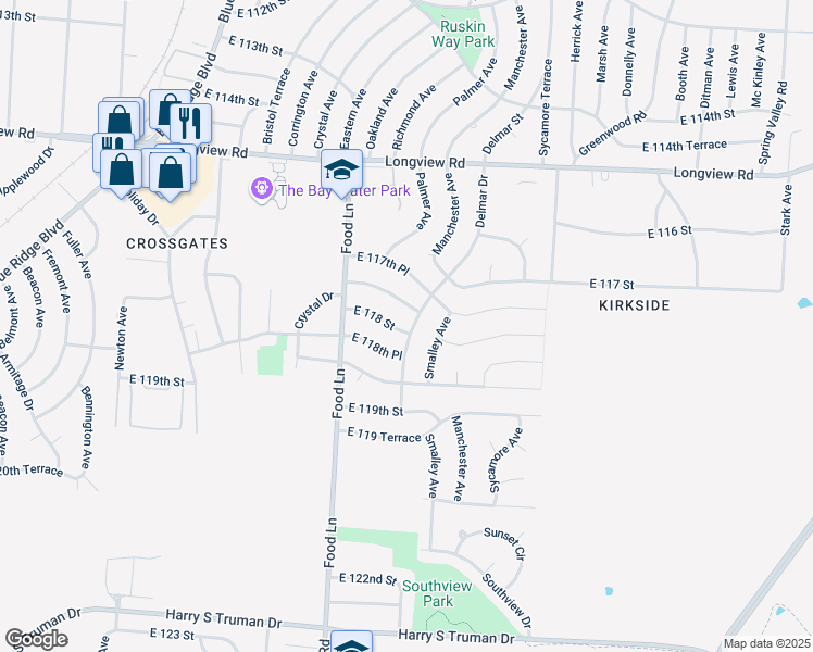map of restaurants, bars, coffee shops, grocery stores, and more near 7612 East 118 Street in Kansas City