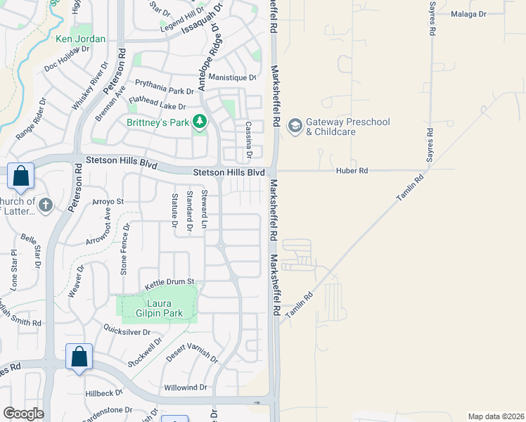 map of restaurants, bars, coffee shops, grocery stores, and more near 8249 Kettle Drum Street in Colorado Springs