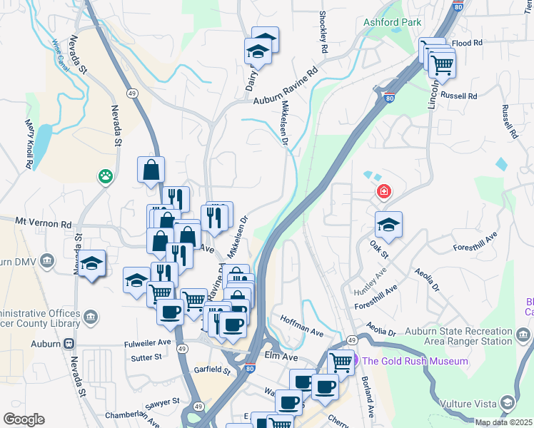 map of restaurants, bars, coffee shops, grocery stores, and more near 788 Mikkelsen Drive in Auburn