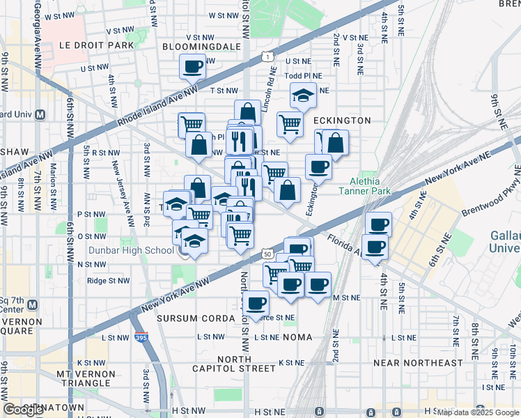 map of restaurants, bars, coffee shops, grocery stores, and more near 101 Independence Avenue Southeast in Washington