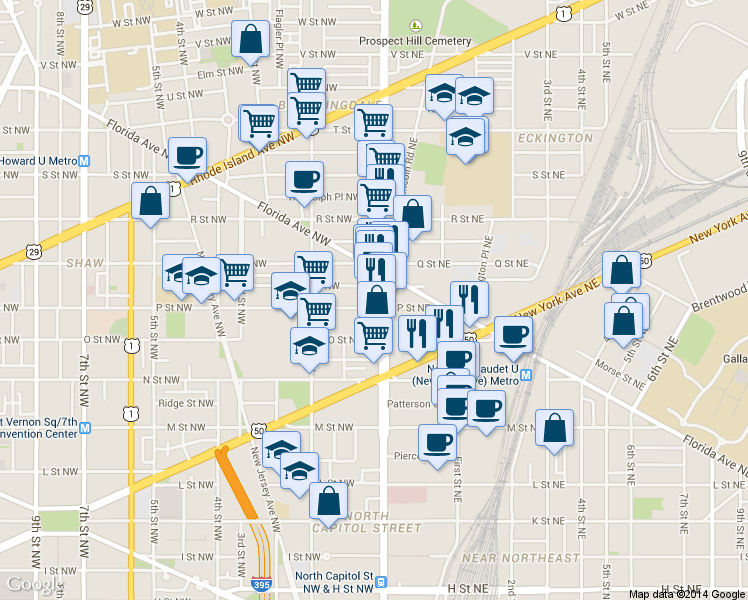 map of restaurants, bars, coffee shops, grocery stores, and more near 101 Independence Avenue Southeast in Washington