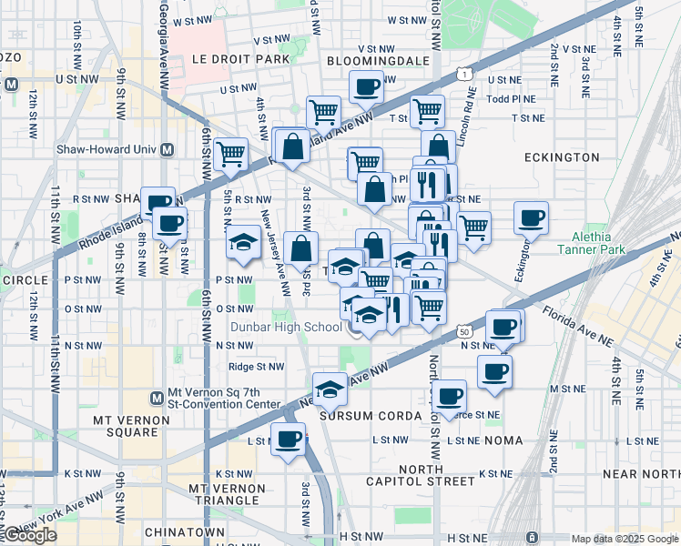 map of restaurants, bars, coffee shops, grocery stores, and more near 101 Independence Avenue Southeast in Washington