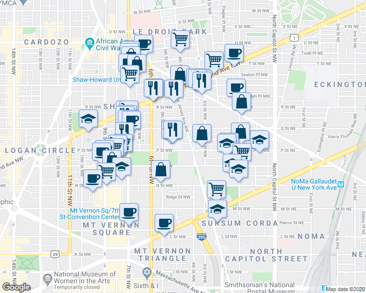 map of restaurants, bars, coffee shops, grocery stores, and more near 101 Independence Avenue Southeast in Washington