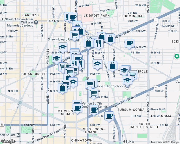 map of restaurants, bars, coffee shops, grocery stores, and more near 101 Independence Avenue Southeast in Washington