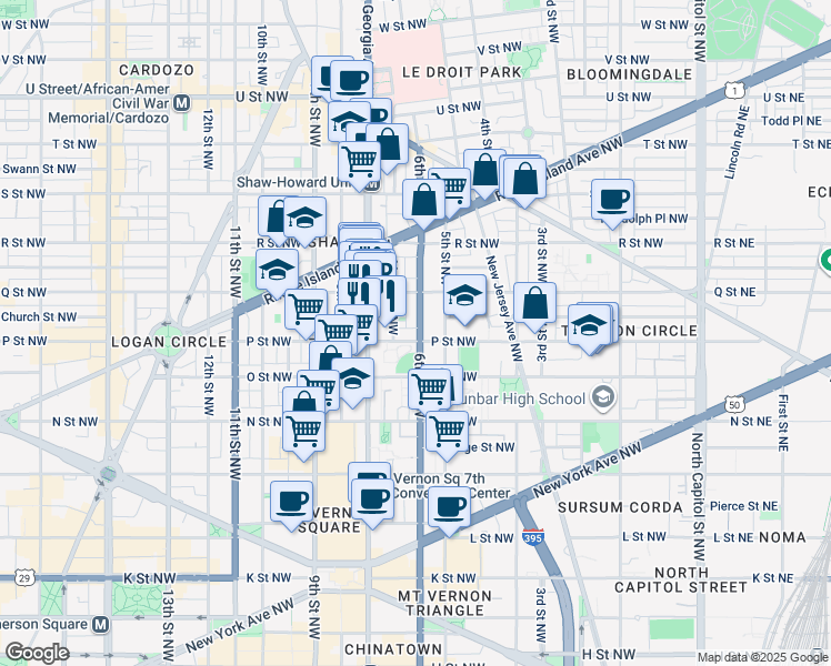 map of restaurants, bars, coffee shops, grocery stores, and more near 101 Independence Avenue Southeast in Washington