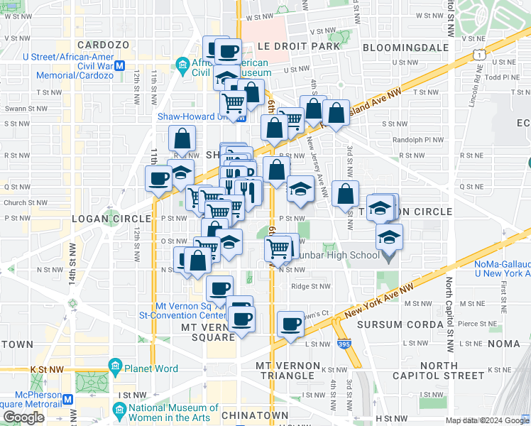 map of restaurants, bars, coffee shops, grocery stores, and more near 101 Independence Avenue Southeast in Washington