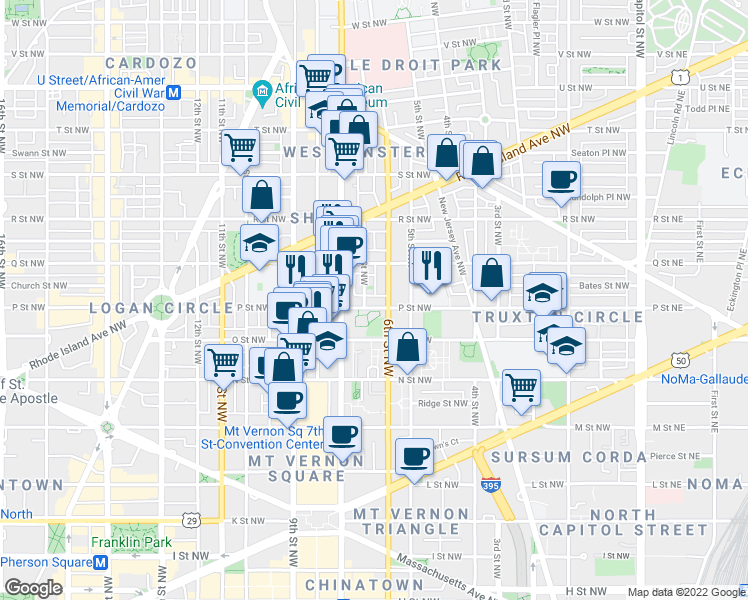 map of restaurants, bars, coffee shops, grocery stores, and more near 101 Independence Avenue Southeast in Washington