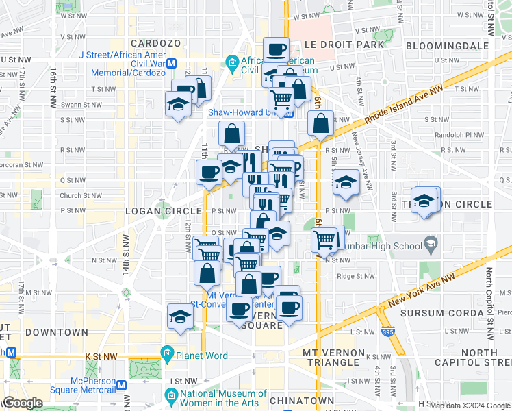 map of restaurants, bars, coffee shops, grocery stores, and more near 101 Independence Avenue Southeast in Washington