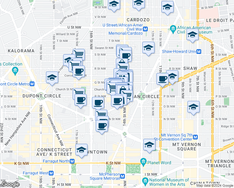 map of restaurants, bars, coffee shops, grocery stores, and more near 101 Independence Avenue Southeast in Washington