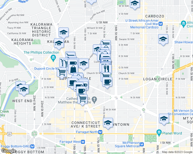 map of restaurants, bars, coffee shops, grocery stores, and more near 101 Independence Avenue Southeast in Washington