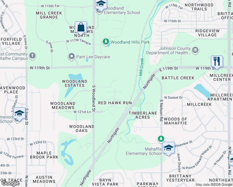 map of restaurants, bars, coffee shops, grocery stores, and more near 19715 West 120th Terrace in Olathe