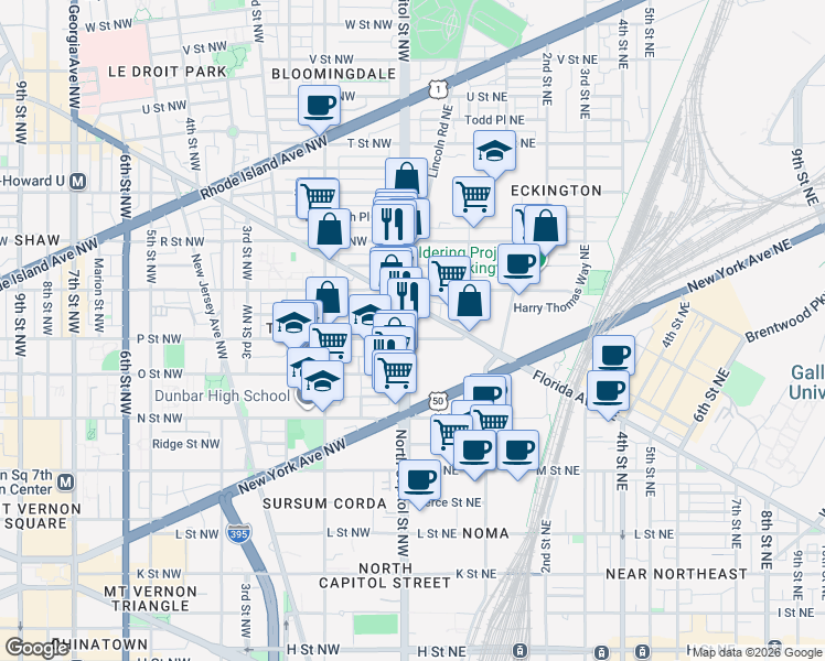 map of restaurants, bars, coffee shops, grocery stores, and more near 101 Independence Avenue Southeast in Washington