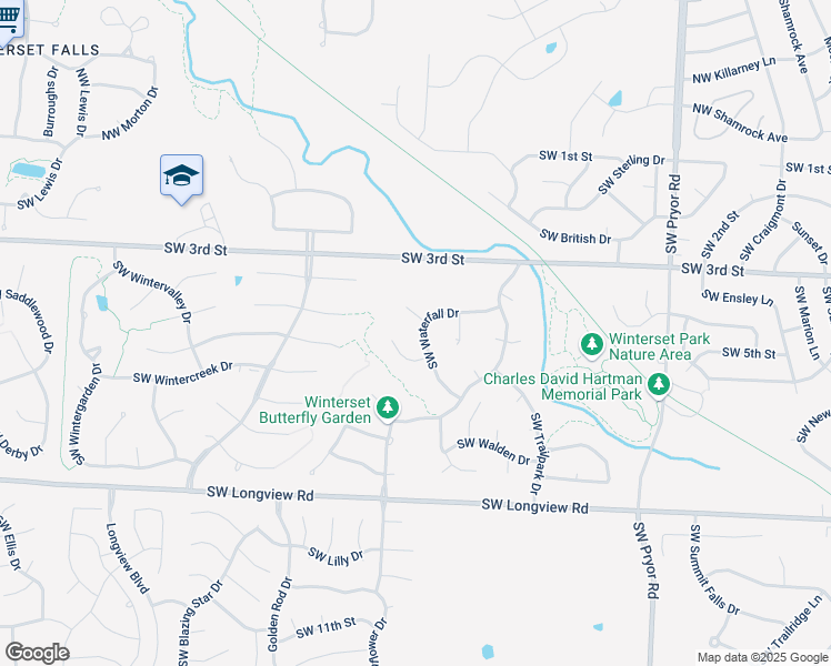 map of restaurants, bars, coffee shops, grocery stores, and more near 2304 Southwest Waterfall Drive in Lee's Summit