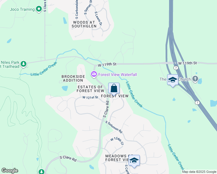 map of restaurants, bars, coffee shops, grocery stores, and more near 11233 South Sunray Drive in Olathe