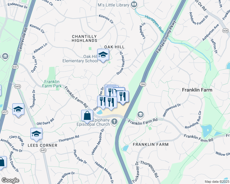 map of restaurants, bars, coffee shops, grocery stores, and more near 3319 Hill Haven Court in Herndon