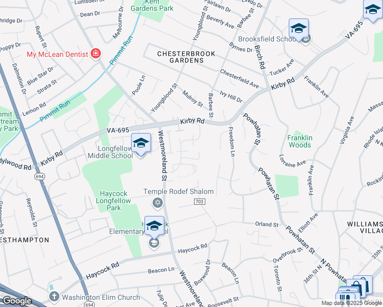 map of restaurants, bars, coffee shops, grocery stores, and more near 6605 Rosecroft Place in Falls Church