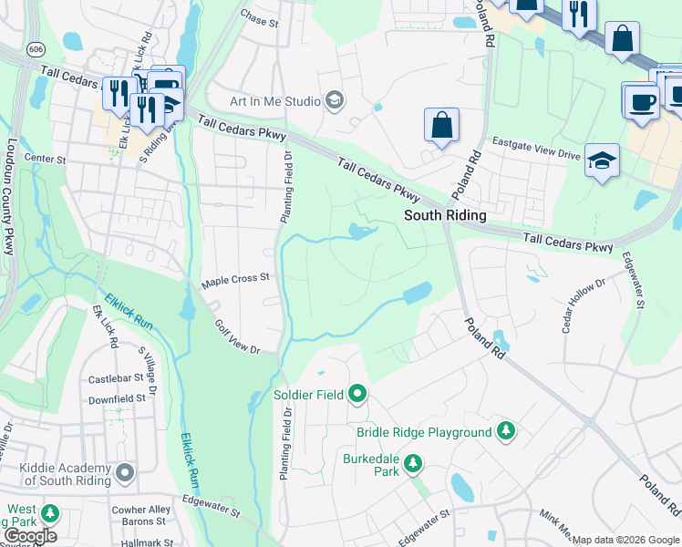 map of restaurants, bars, coffee shops, grocery stores, and more near 43365 Cedar Pond Place in Chantilly