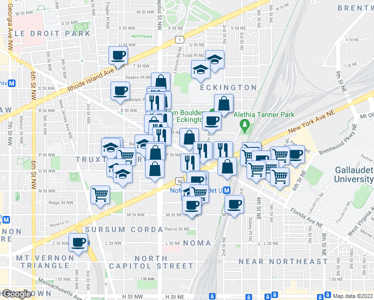 map of restaurants, bars, coffee shops, grocery stores, and more near 101 Independence Avenue Southeast in Washington