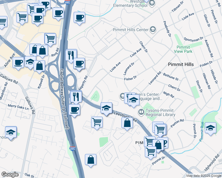 map of restaurants, bars, coffee shops, grocery stores, and more near 2015 Nordlie Place in Falls Church