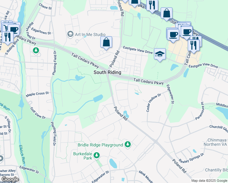 map of restaurants, bars, coffee shops, grocery stores, and more near 25575 Taylor Crescent Drive in Chantilly