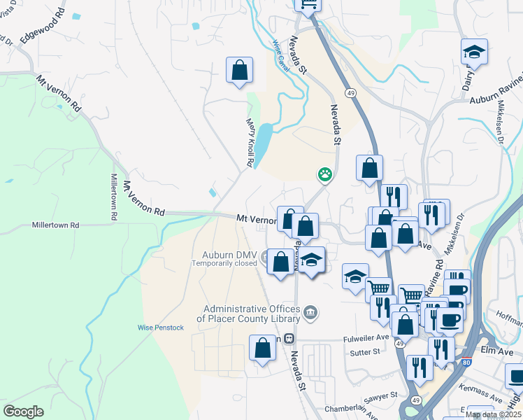 map of restaurants, bars, coffee shops, grocery stores, and more near 11737 Mount Vernon Road in Auburn