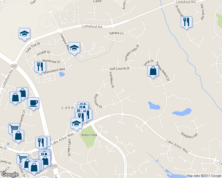 map of restaurants, bars, coffee shops, grocery stores, and more near 1414 Fairlakes Place in Bowie