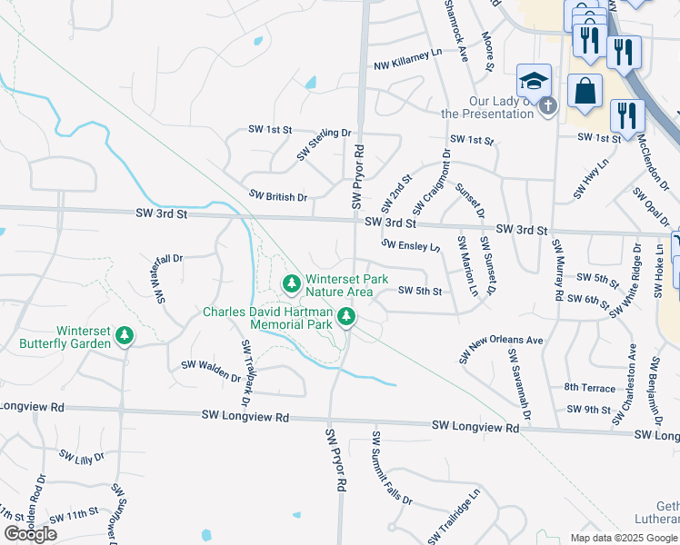 map of restaurants, bars, coffee shops, grocery stores, and more near 2015 Southwest 4th Street in Lee's Summit