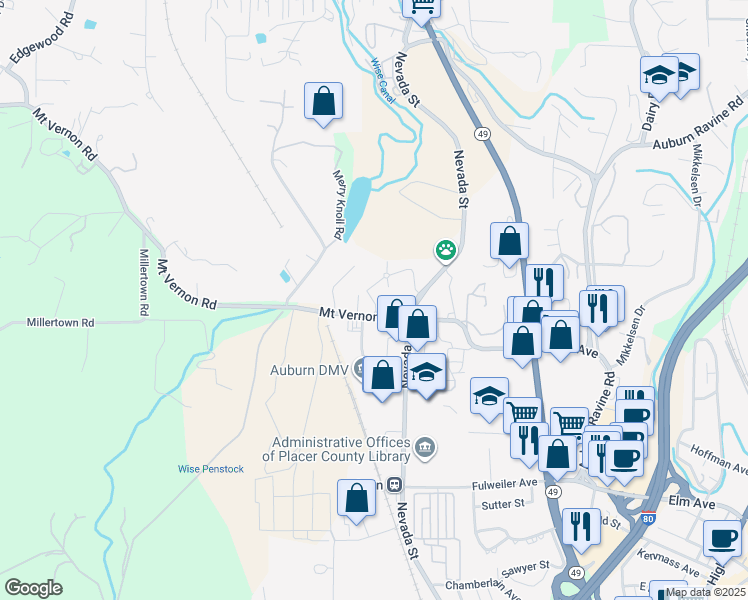 map of restaurants, bars, coffee shops, grocery stores, and more near 11737 Mount Vernon Road in Auburn