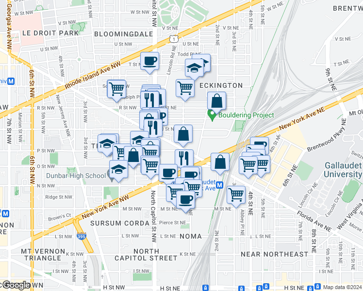 map of restaurants, bars, coffee shops, grocery stores, and more near 101 Independence Avenue Southeast in Washington