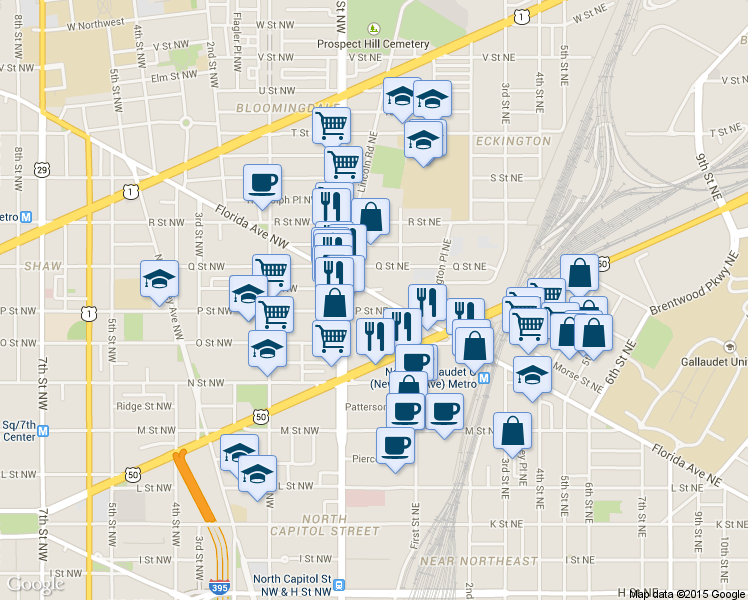 map of restaurants, bars, coffee shops, grocery stores, and more near 101 Independence Avenue Southeast in Washington