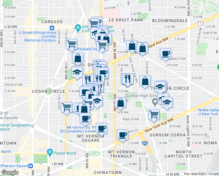 map of restaurants, bars, coffee shops, grocery stores, and more near 101 Independence Avenue Southeast in Washington
