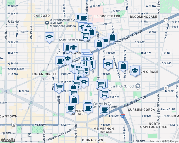 map of restaurants, bars, coffee shops, grocery stores, and more near 101 Independence Avenue Southeast in Washington