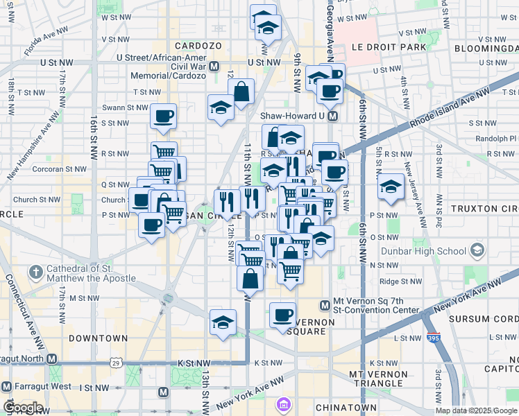 map of restaurants, bars, coffee shops, grocery stores, and more near 101 Independence Avenue Southeast in Washington