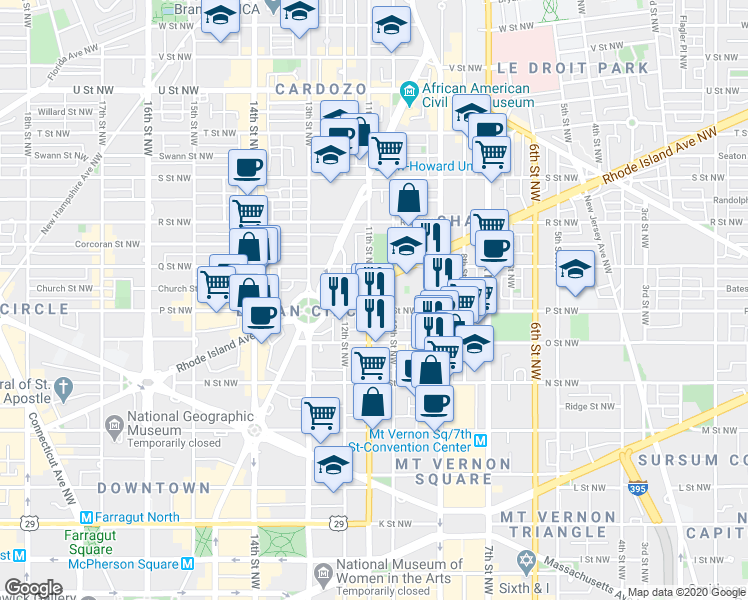map of restaurants, bars, coffee shops, grocery stores, and more near 101 Independence Avenue Southeast in Washington