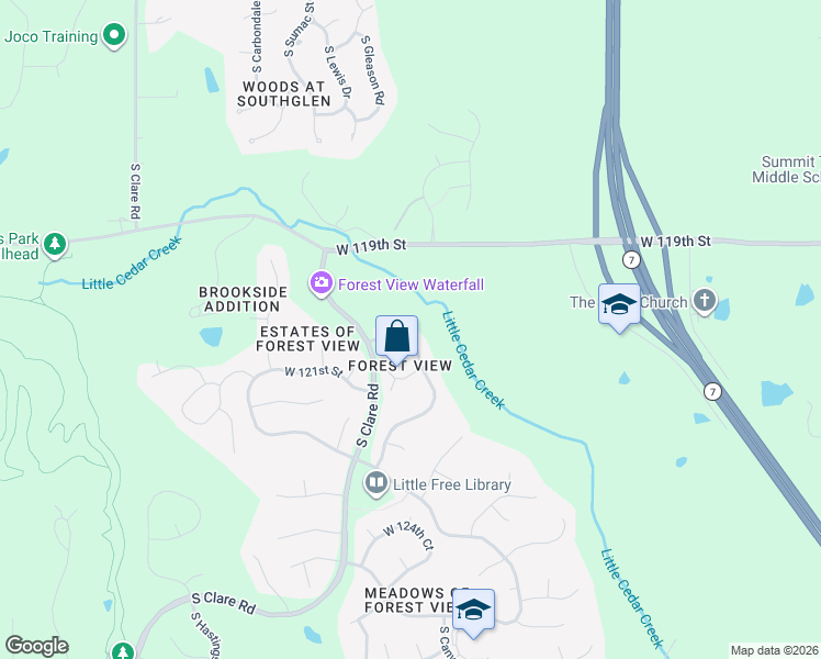 map of restaurants, bars, coffee shops, grocery stores, and more near 12071 South Sunray Drive in Olathe