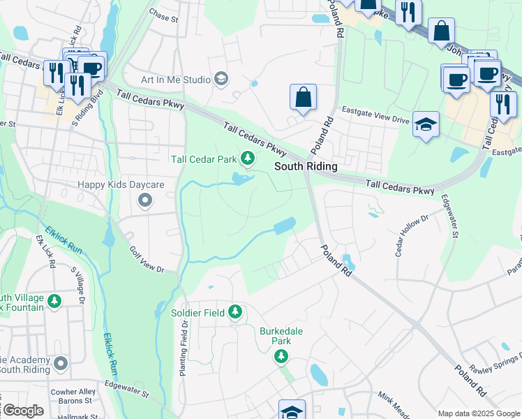 map of restaurants, bars, coffee shops, grocery stores, and more near 43388 Cedar Pond Place in Chantilly