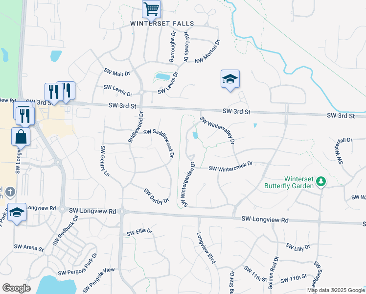 map of restaurants, bars, coffee shops, grocery stores, and more near 412 Southwest Wintergarden Drive in Lee's Summit