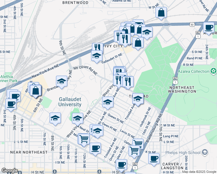 map of restaurants, bars, coffee shops, grocery stores, and more near 101 Independence Avenue Southeast in Washington
