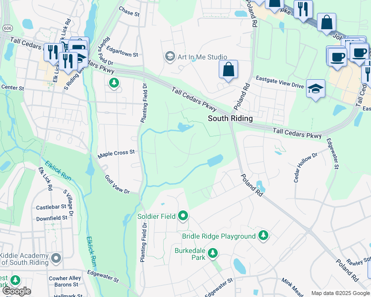 map of restaurants, bars, coffee shops, grocery stores, and more near 25547 Little Cedar Court in Chantilly