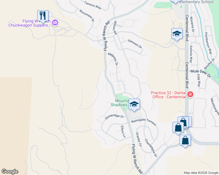 map of restaurants, bars, coffee shops, grocery stores, and more near 5330 Aubrey Way in Colorado Springs