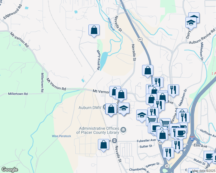 map of restaurants, bars, coffee shops, grocery stores, and more near 1001 Red Hawk Lane in Auburn