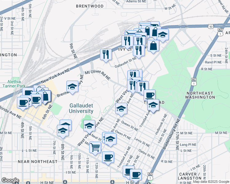 map of restaurants, bars, coffee shops, grocery stores, and more near 101 Independence Avenue Southeast in Washington
