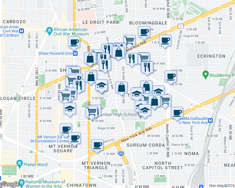map of restaurants, bars, coffee shops, grocery stores, and more near 101 Independence Avenue Southeast in Washington