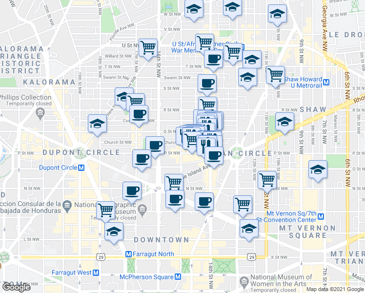 map of restaurants, bars, coffee shops, grocery stores, and more near 101 Independence Avenue Southeast in Washington