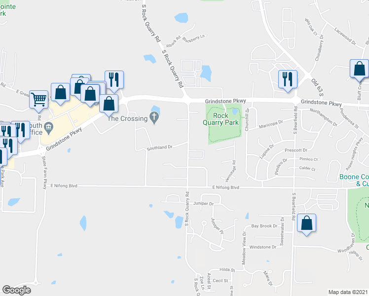 map of restaurants, bars, coffee shops, grocery stores, and more near 3580 Rock Quarry Road in Columbia