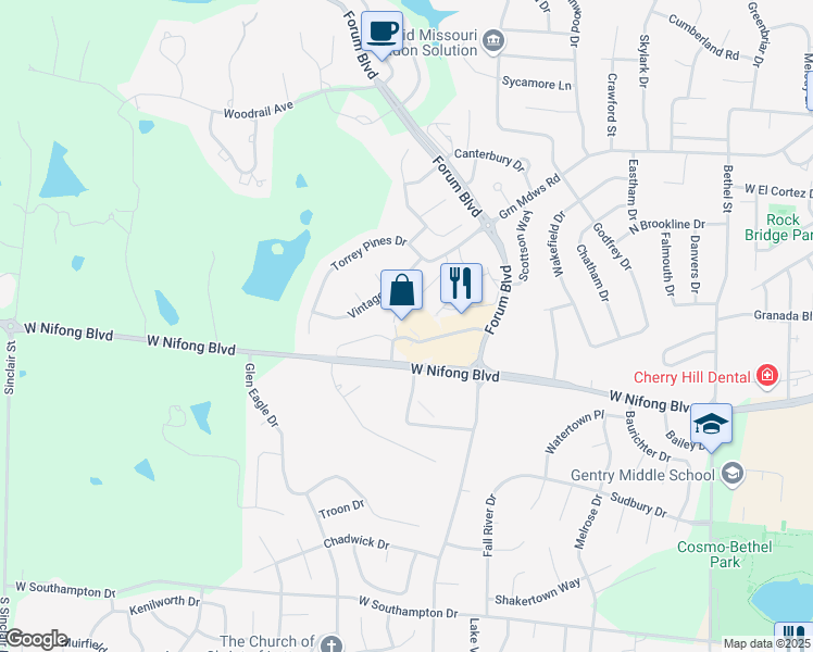 map of restaurants, bars, coffee shops, grocery stores, and more near 1109 Club Village Drive in Columbia