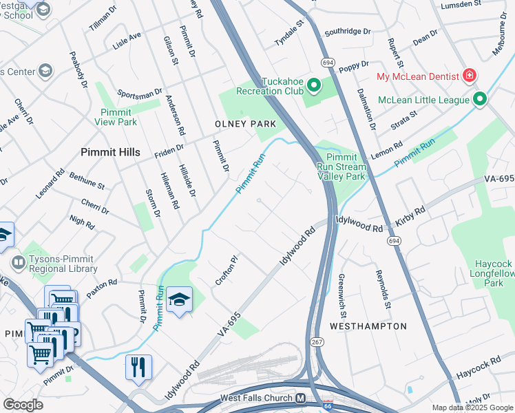 map of restaurants, bars, coffee shops, grocery stores, and more near 1948 Friendship Place in Falls Church