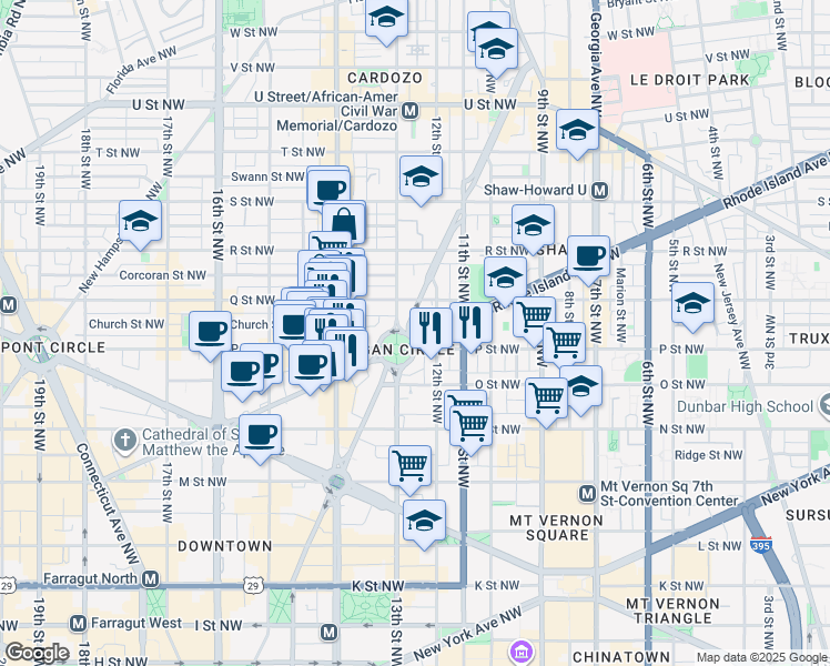 map of restaurants, bars, coffee shops, grocery stores, and more near 101 Independence Avenue Southeast in Washington
