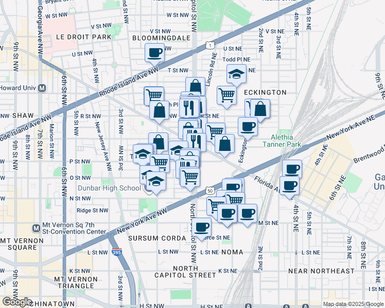 map of restaurants, bars, coffee shops, grocery stores, and more near 101 Independence Avenue Southeast in Washington