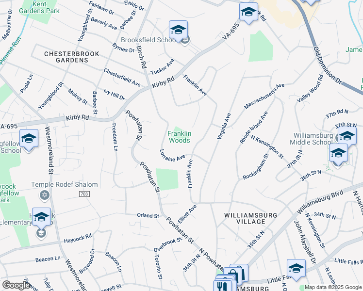 map of restaurants, bars, coffee shops, grocery stores, and more near 2013 Lorraine Avenue in McLean